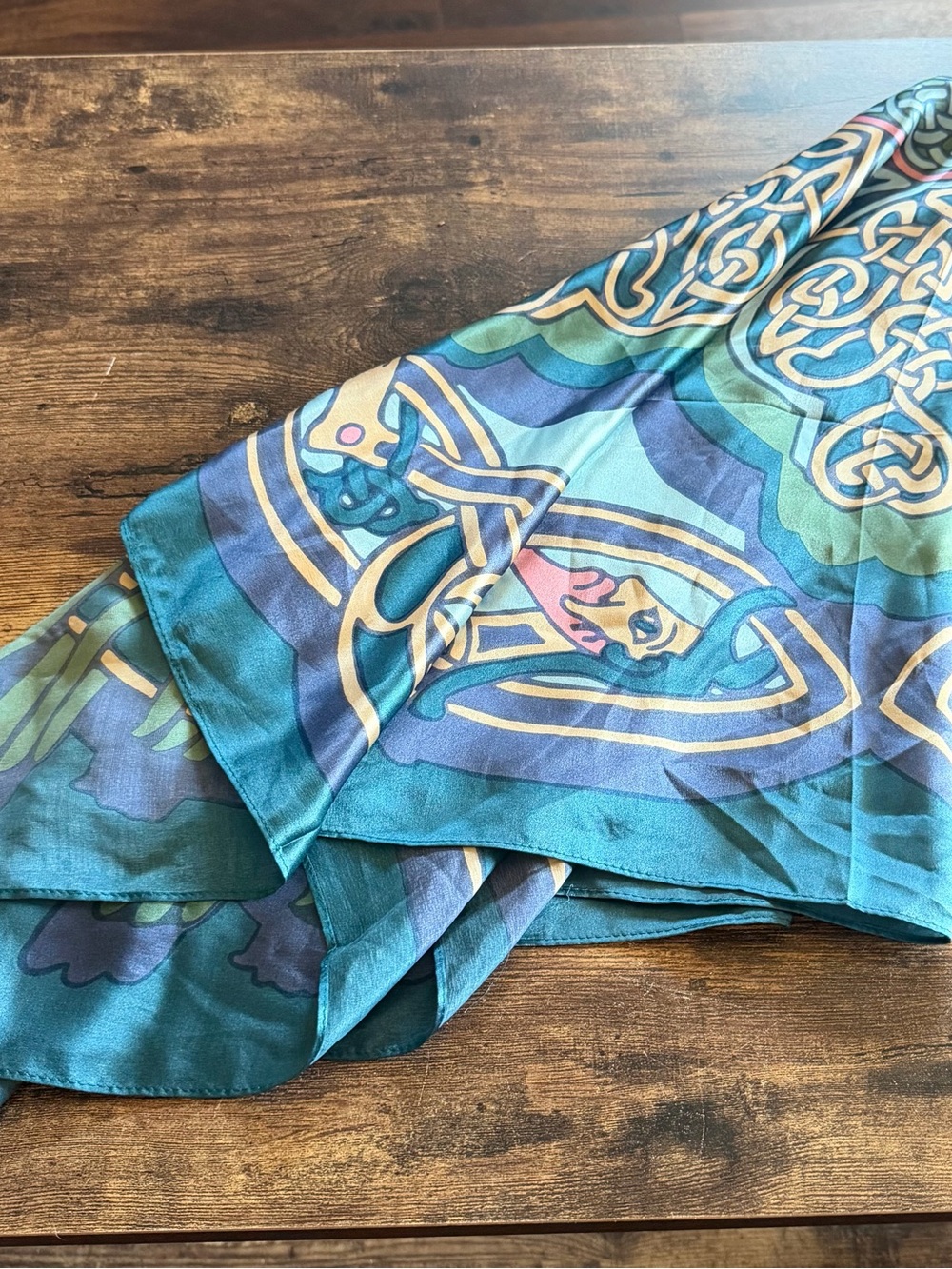 Silk Teal & Blue Printed Scarf Wrap